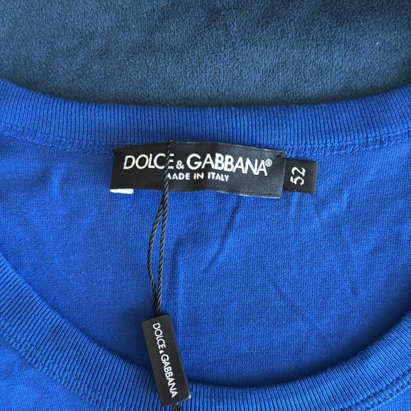 Dolce & Gabbana Blue Logo Plate Crewneck Cotton T-Shirt Size 52 - Picture 4 of 6